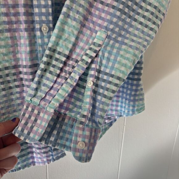 LL Bean Vacationland Seersucker Pastel Gingham Plaid Button Up Shirt Size Large - Picture 5 of 13